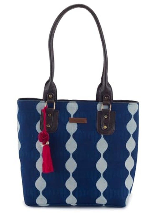 NEPRI Office Pouch Tote Bag | Stylish Set of 2 Tote Bags for Women| Vegan Leather & Handblock Printed Fabric Handbag with Double Handle Shoulder Strap| Daily & Travel Use | WPT-006-19 - Image 3
